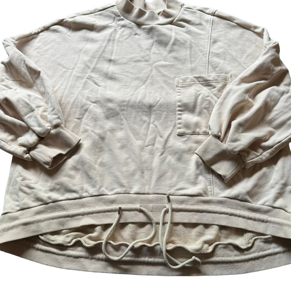 NAP Loungewear Mock Neck Oversized Sweatshirt Cream Beige Drawstring‎ Hem Large